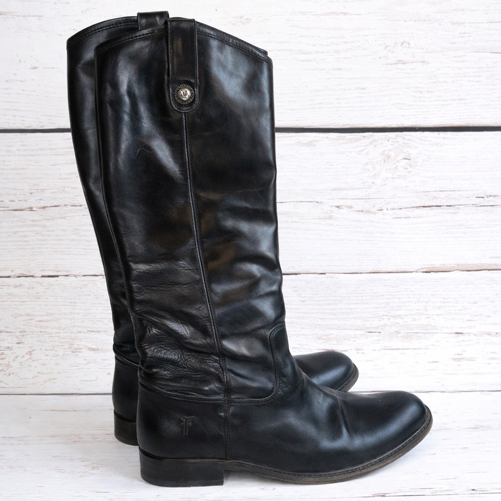 Frye Black Leather Melissa Tall Riding Boots